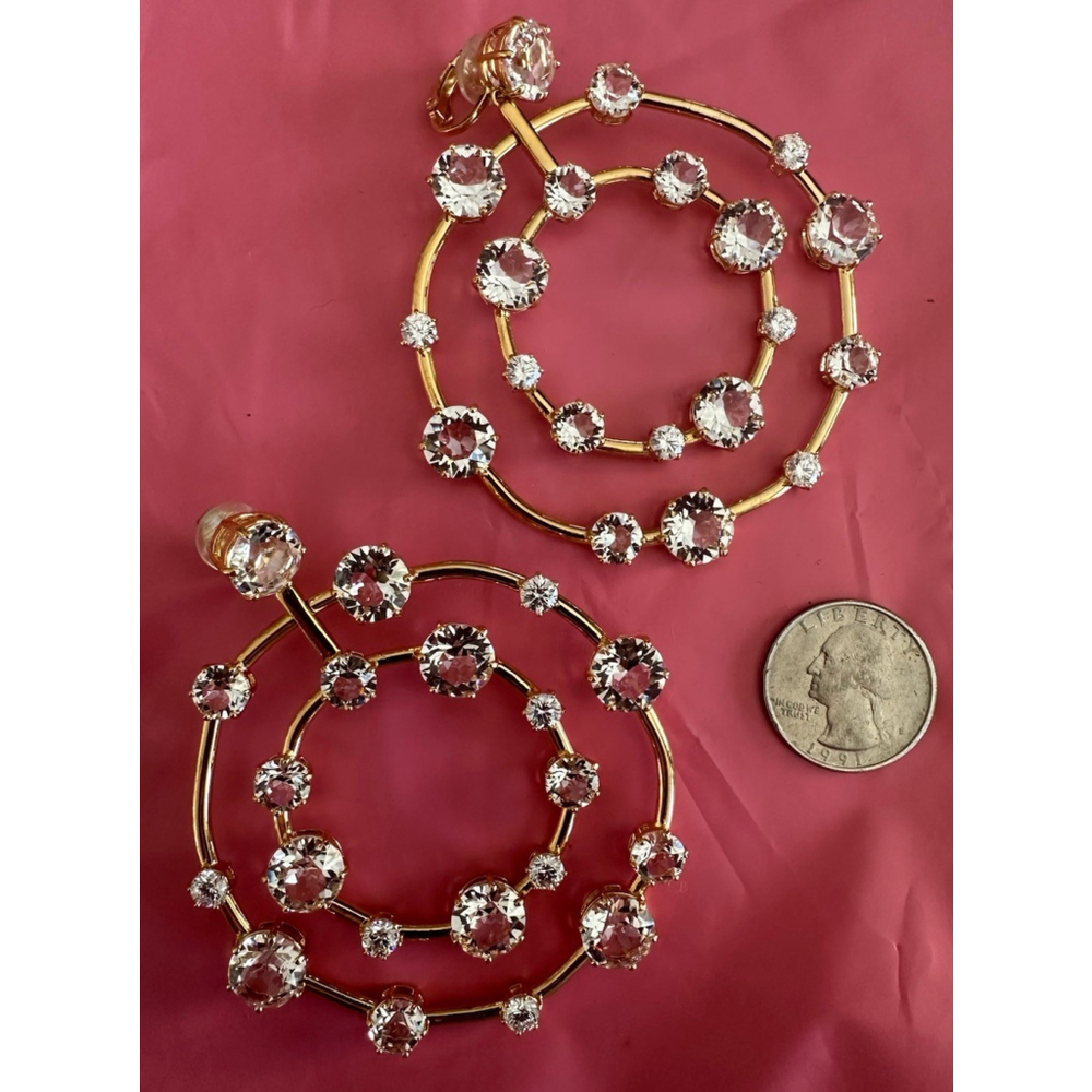 Swarovski Signed Large Dangle 2 Loop Clipon Cryst… - image 1